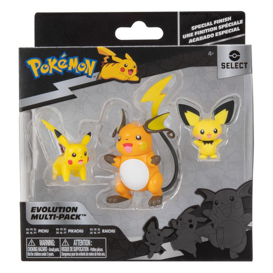 Pokémon Select Action Figures 3-Pack Evolution Pichu, Pikachu, Raichu 0191726434436