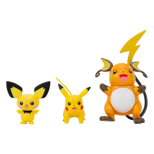 Pokémon Select Action Figures 3-Pack Evolution Pichu, Pikachu, Raichu 0191726434436