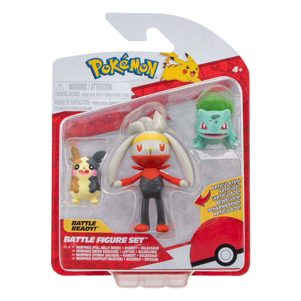 Pokémon Battle Figure Set 3-Pack Morpeko (Full-Belly Mode), Bulbasaur #1, Raboot 5 cm 0191726481348