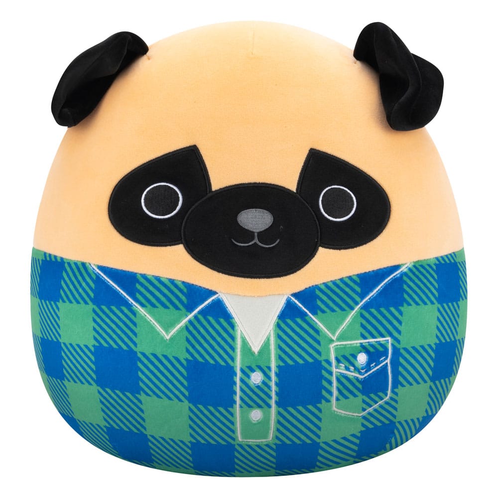 Squishmallows Plush Figure Brown Pug in Green and Blue Flannel Shirt Prince 30 cm          0196566453234