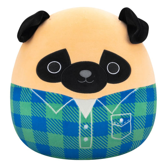 Squishmallows Plush Figure Brown Pug in Green and Blue Flannel Shirt Prince 30 cm          0196566453234