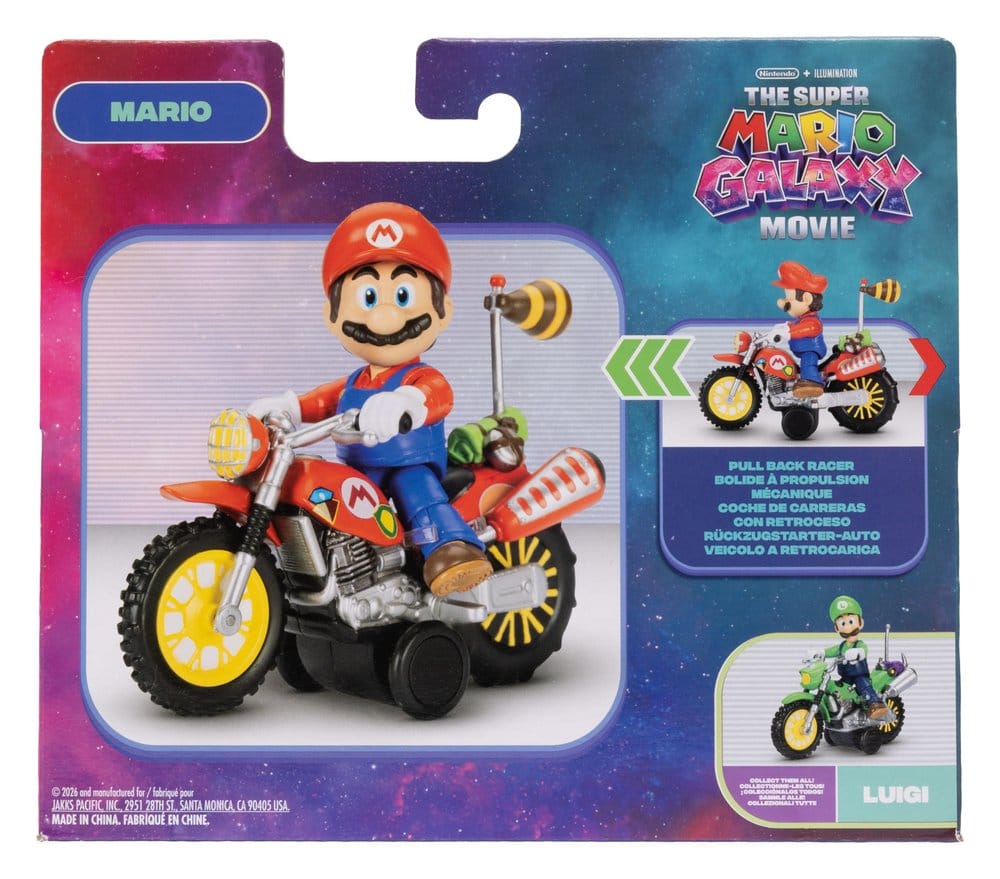 The Super Mario Galaxy Movie Action Figure with Pull Back Motorcycle Mario 6 cm 0192995432338