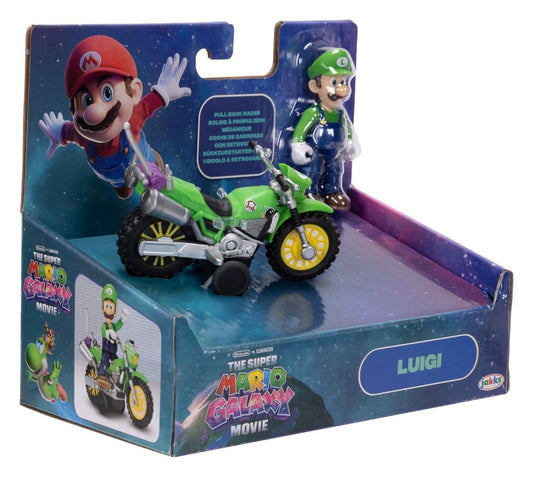 The Super Mario Galaxy Movie Action Figure with Pull Back Motorcycle Luigi 6 cm 0192995432345