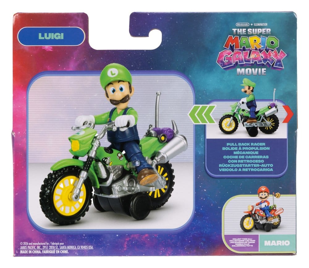 The Super Mario Galaxy Movie Action Figure with Pull Back Motorcycle Luigi 6 cm 0192995432345