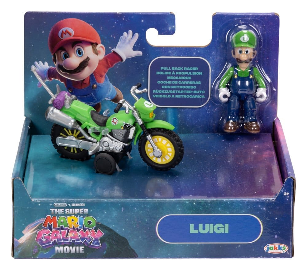 The Super Mario Galaxy Movie Action Figure with Pull Back Motorcycle Luigi 6 cm 0192995432345