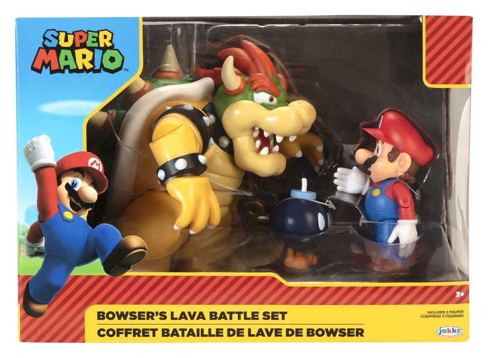 World of Nintendo Action Figure 3-Pack Mario vs. Bowser Lava Battle  039897645124