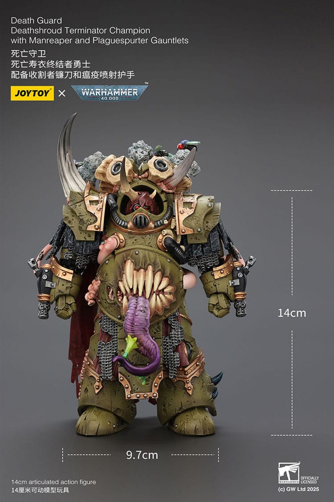 Warhammer 40k Action Figure 1/18 Death Guard Deathshroud Terminator 1 with Manreaper and Plaguespurter Gauntlet 14 cm  6927054402588