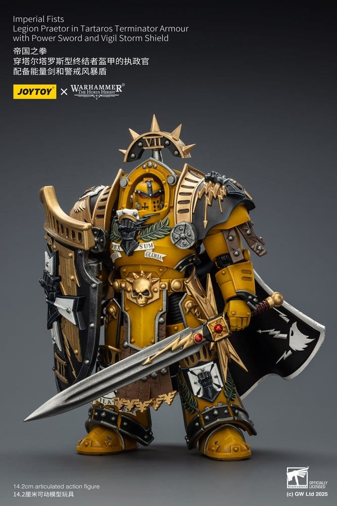 Warhammer Imperial Fists Action Figure Legion Praetor in Tartaros Terminator Armourwith Power Sword and Vigil Storm Shield 14 cm 6927054403295