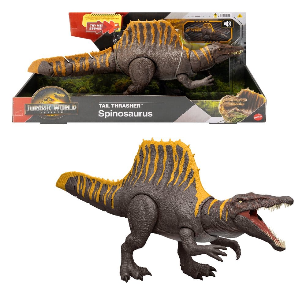 Jurassic World: Die Wiedergeburt Actionfigur Tail Thrasher Spinosaurus 55 cmJurassic World Rebirth Action Figure Tail Thrasher Spinosaurus 55 cmJurassic World : Renaissance figurine Tail Thrasher Spinosaurus 55 cmJurassic World: el renacer Figura Tail Thr 0194735309498