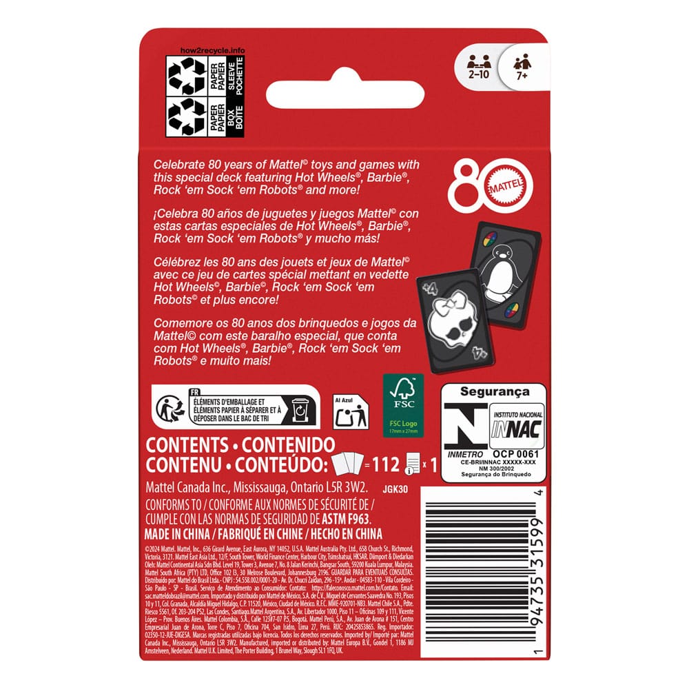 Mattel 80th Anniversary UNO Card Game Ruby Red 0194735315994