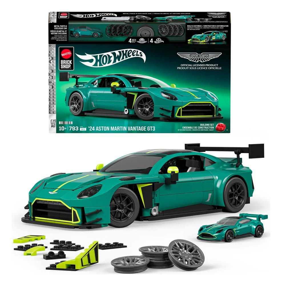 Hot Wheels Elite Mattel Brick Shop Building Set 1/16 '24 Aston Martin Vantage GT3 0194735362981
