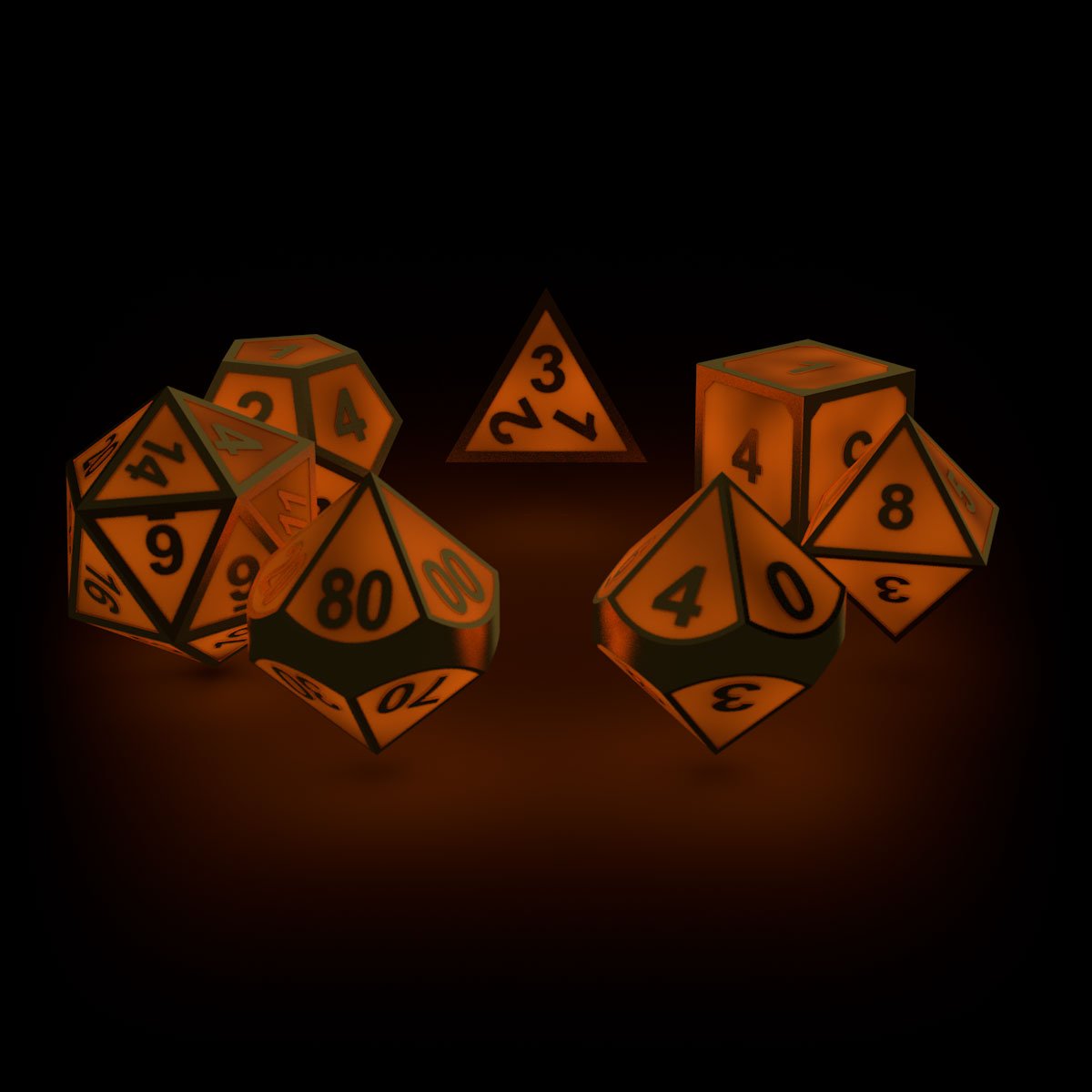 Oakie Doakie Dice RPG Set Metal Glow In The Dark - Golden Princess (7) - Amuzzi