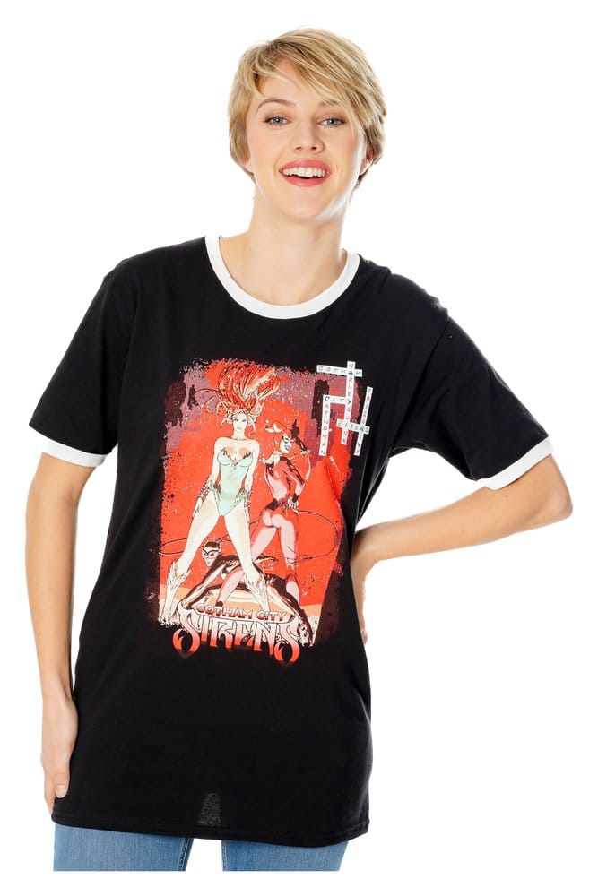 Gotham City Sirens T-Shirt Crossword Black Ringer Size S 5054015510592