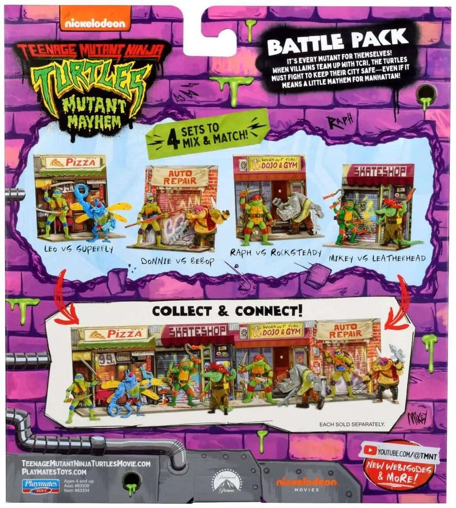 Teenage Mutant Ninja Turtles: Mutant Mayhem Battle Pack Action Figures Raphael vs. Rocksteady 11 cm 0043377833345