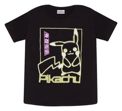 Pokémon T-Shirt Pikachu Neon Black 7-8 Years 5055910365270