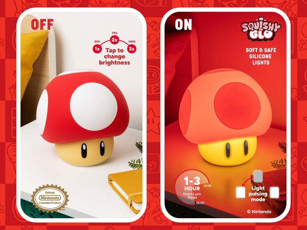 Super Mario SquishyGlo Silicon Light Super Mushroom Rechargeable 15 cm 5056577774214