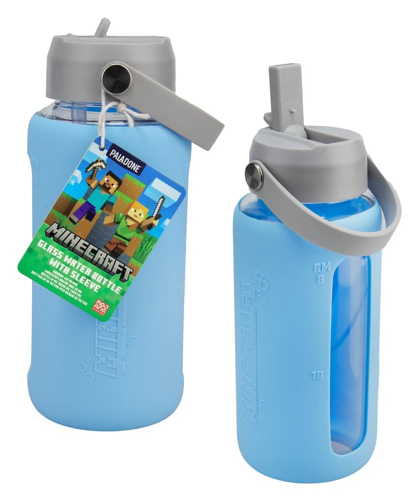 Minecraft Glass Water Bottle with Sleeve 5056577776997