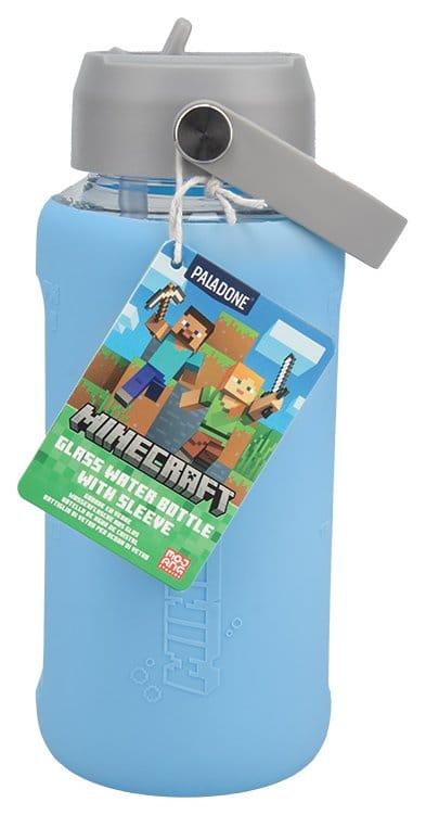 Minecraft Glass Water Bottle with Sleeve 5056577776997
