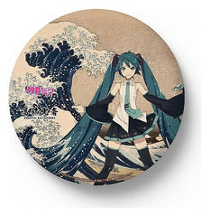 Hatsune Miku x Katsushika Hokusai iXima Large Pinback Button The Great Wave off Kanagawa/Fine Wind, Clear Morning Box Case (2) 4580781044838