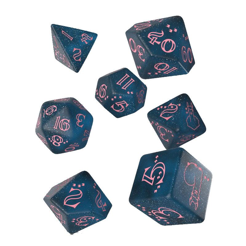 Sparkling Llama Dice Set Glittering dark Blue & Pink (7) 5907699495818