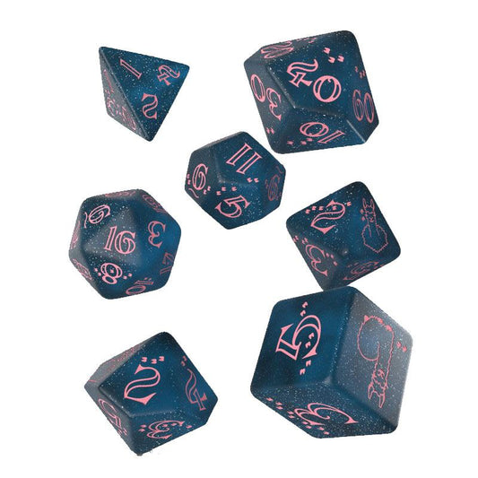 Sparkling Llama Dice Set Glittering dark Blue & Pink (7) 5907699495818