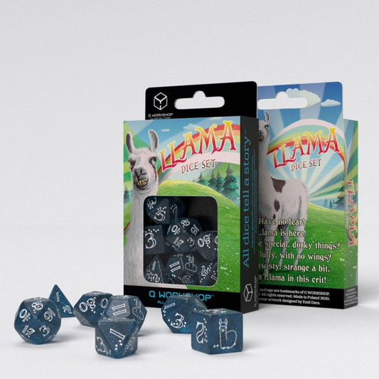 Shimmering Llama Dice Set Glittering dark Blue & White (7) 5907699495801