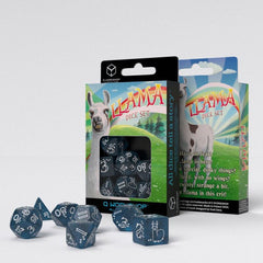 Shimmering Llama Dice Set Glittering dark Blue & White (7) 5907699495801
