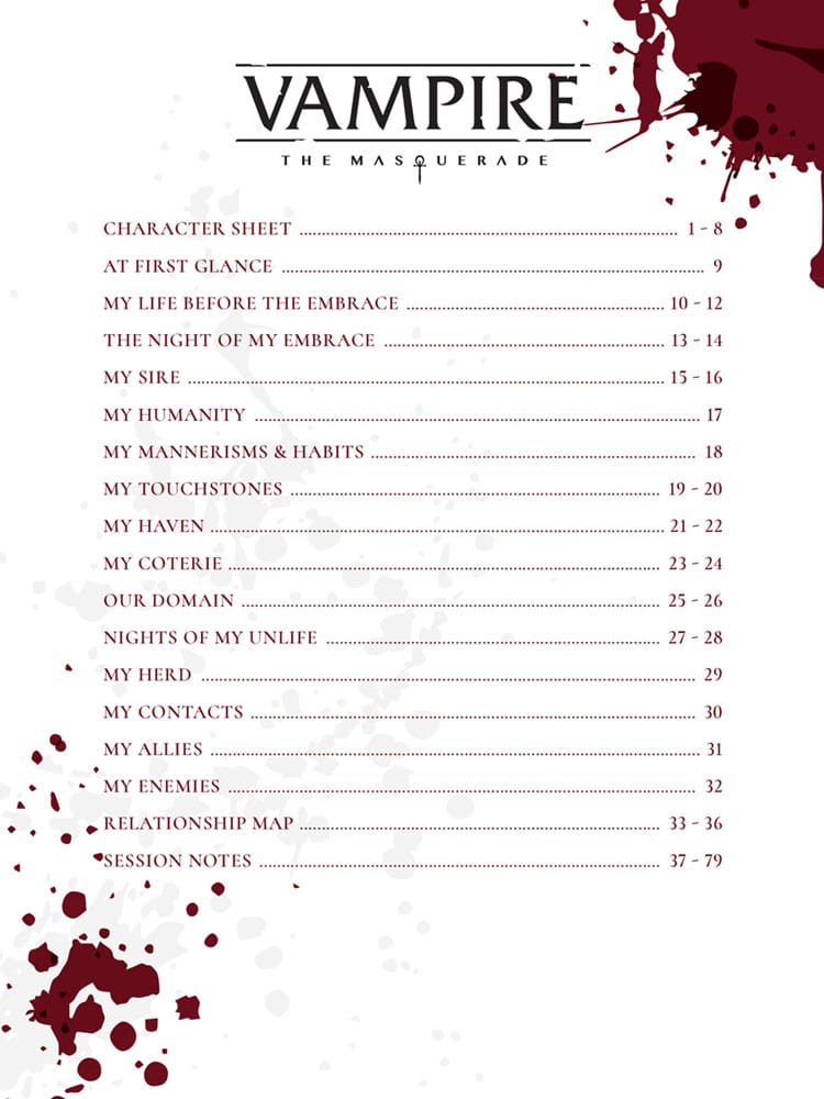 Vampire: The Masquerade 5th Edition RPG Journal Expanded Character Sheet Journal *Englische Version* 9781957311036