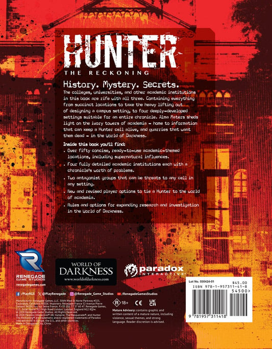 Hunter: The Reckoning 5th Edition RPG book Alma Maters Sourcebook *Englische Version* 9781957311418