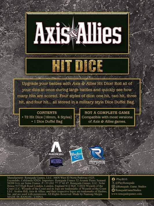 Avalon Hill board game Axis & Allies: Hit Dice Extension 0810011726901