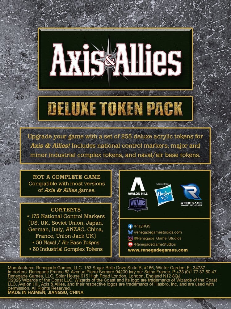 Axis & Allies Deluxe Token-Pack *Englische Version*Axis & Allies Deluxe Token Pack *English Version*Axis & Allies Set de jetons de luxe *ANGLAIS*Axis & Allies Set de tokens de lujo *Edición Inglés* 0810011729469
