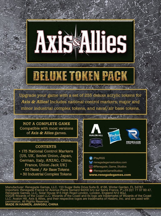 Axis & Allies Deluxe Token-Pack *Englische Version*Axis & Allies Deluxe Token Pack *English Version*Axis & Allies Set de jetons de luxe *ANGLAIS*Axis & Allies Set de tokens de lujo *Edición Inglés* 0810011729469