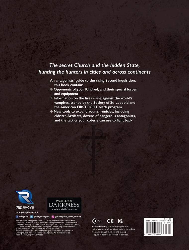 Vampire: The Masquerade 5th Edition RPG book Second Inquisition *Englische Version* 9781735993898