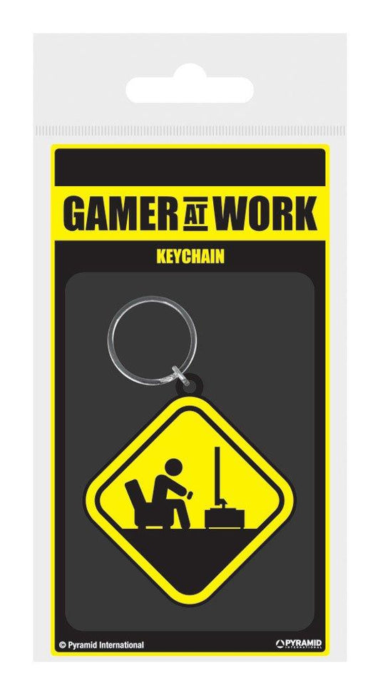 Gamer At Work Rubber Keychain Caution Sign 6 cm 5050293388724
