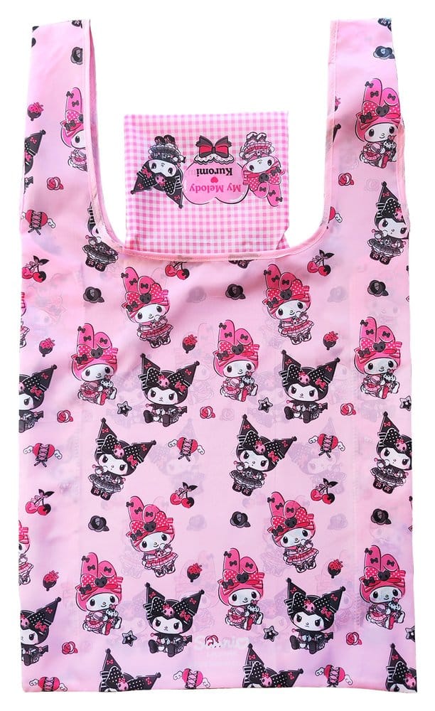Sanrio Pink Black Party Series Tote Bag Kuromi & My Melody Foldable 8721126704833
