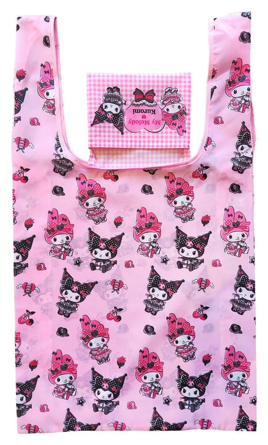 Sanrio Pink Black Party Series Tote Bag Kuromi & My Melody Foldable 8721126704833