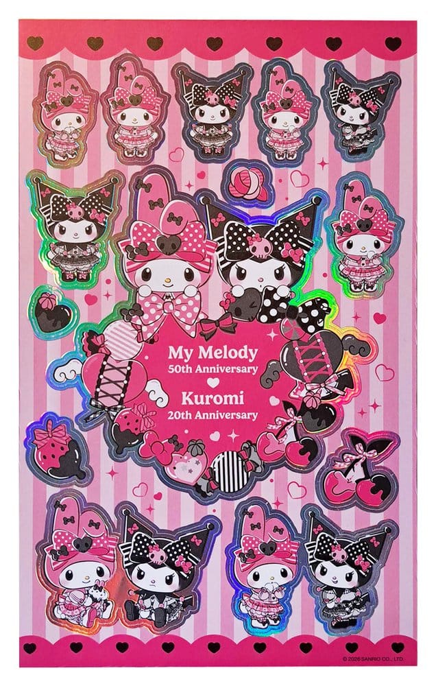 Sanrio Pink Black Party Series Sticker Pack Kuromi & My Melody  8721126705236