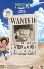 One Piece 3D Poster Wanted Roronoa Zoro 38 x 58 cm 8435450269462