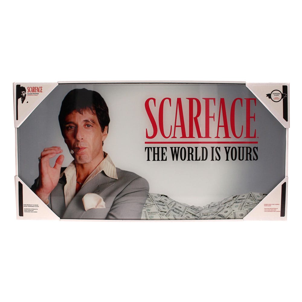 Scarface Glass Poster The World Is Yours (Grey Background) 60 x 30 cm 8436535275972