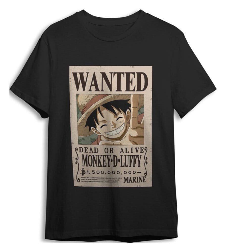 One Piece T-Shirt Monkey D. Luffy Wanted Black Size XXL 8435073770635