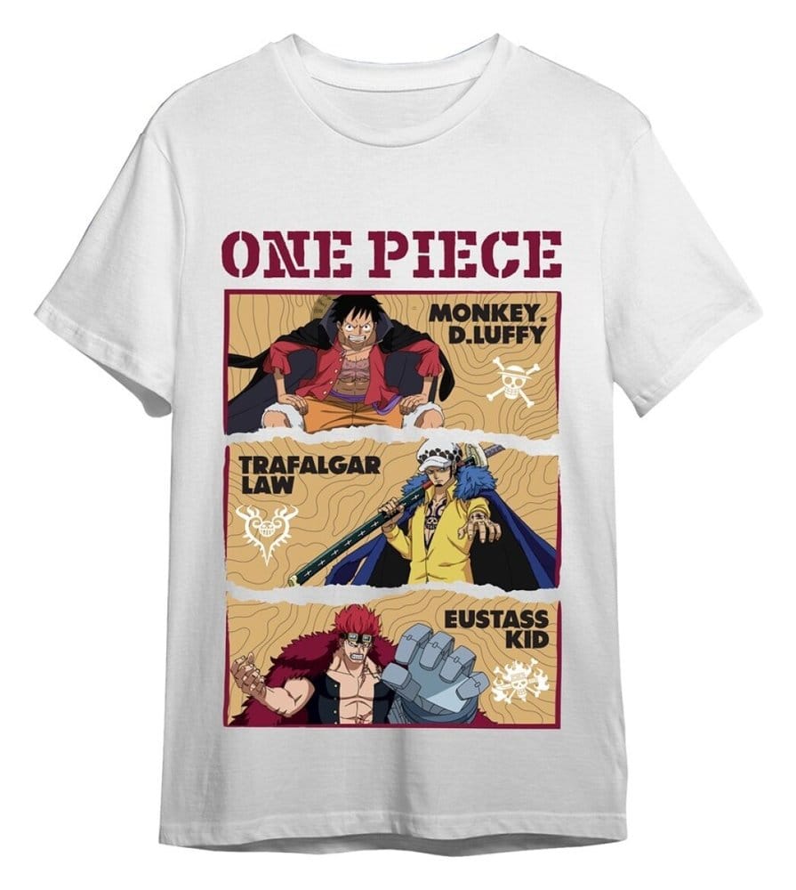 One Piece T-Shirt Monkey D. Ruffy & Trafalgar D. Water Law & Eustass White Size S 8435073717203