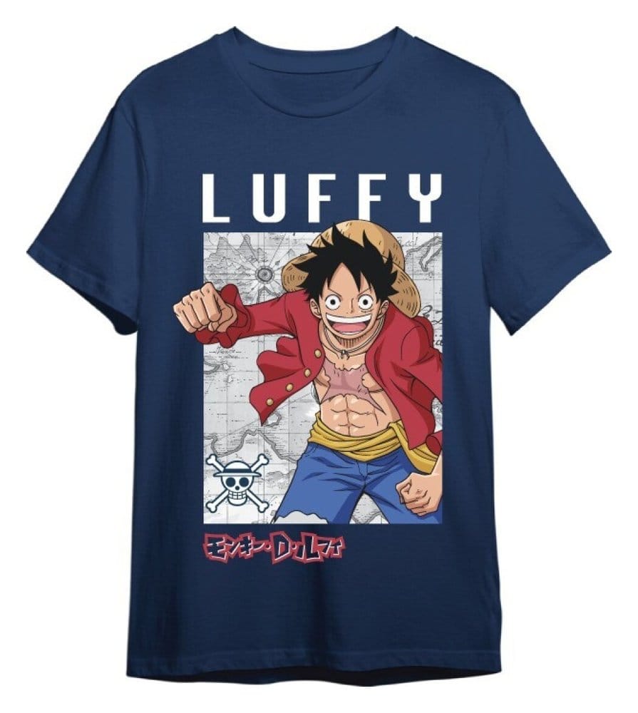 One Piece T-Shirt Monkey D. Luffy Mapa Denim Size S 8435767621465
