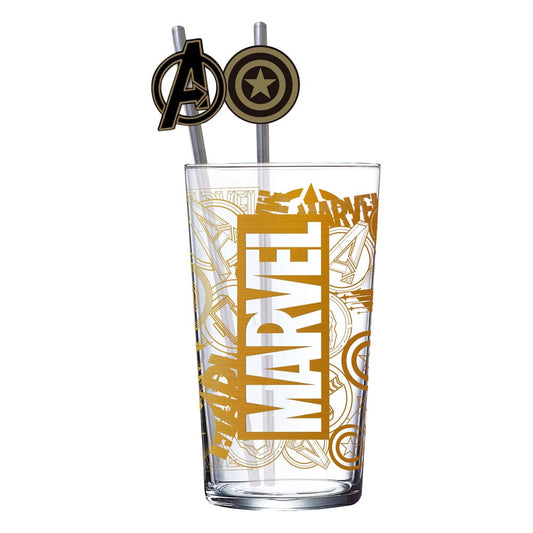 Marvel Glass Tumbler with Straws Logo & Avengers 485 ml 8412497311194