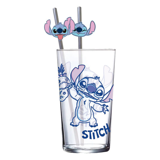 Lilo & Stitch Glass Tumbler with Straws Stitch 485 ml 8412497317196