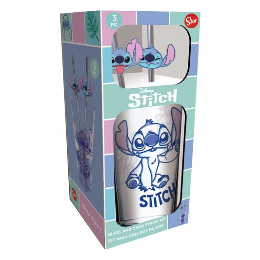 Lilo & Stitch Glass Tumbler with Straws Stitch 485 ml 8412497317196