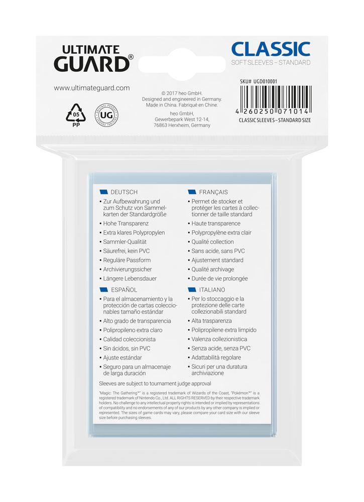 Ultimate Guard Classic Sleeves Standard Size (100) 4260250071014