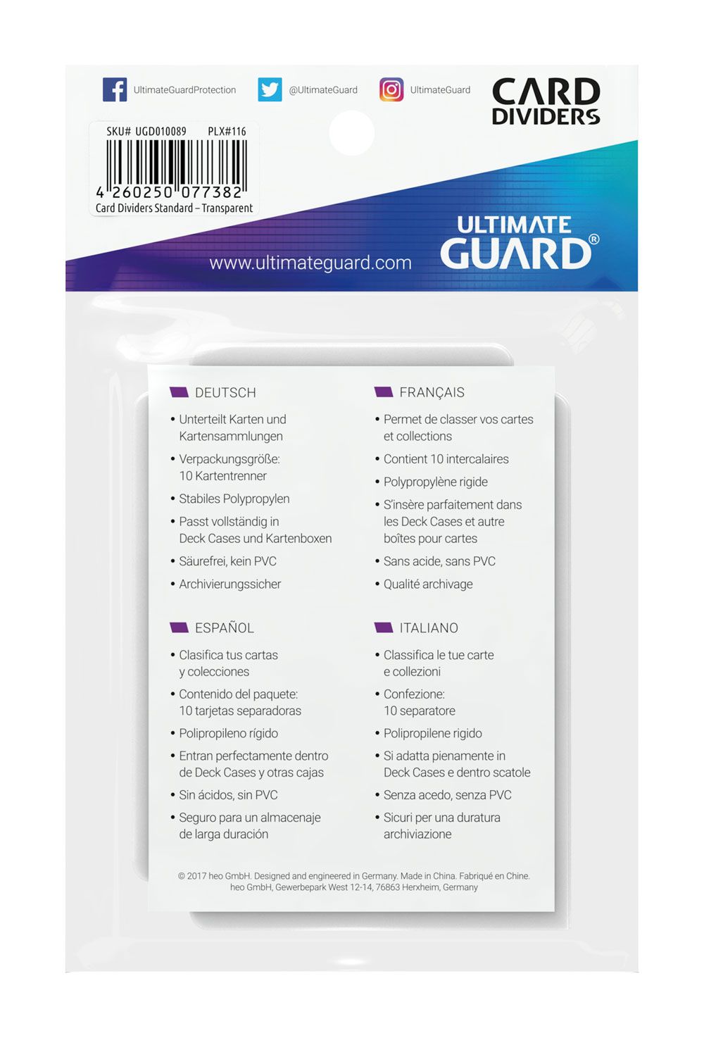 Ultimate Guard Card Dividers Standard Size (10) - Transparent 4260250077382