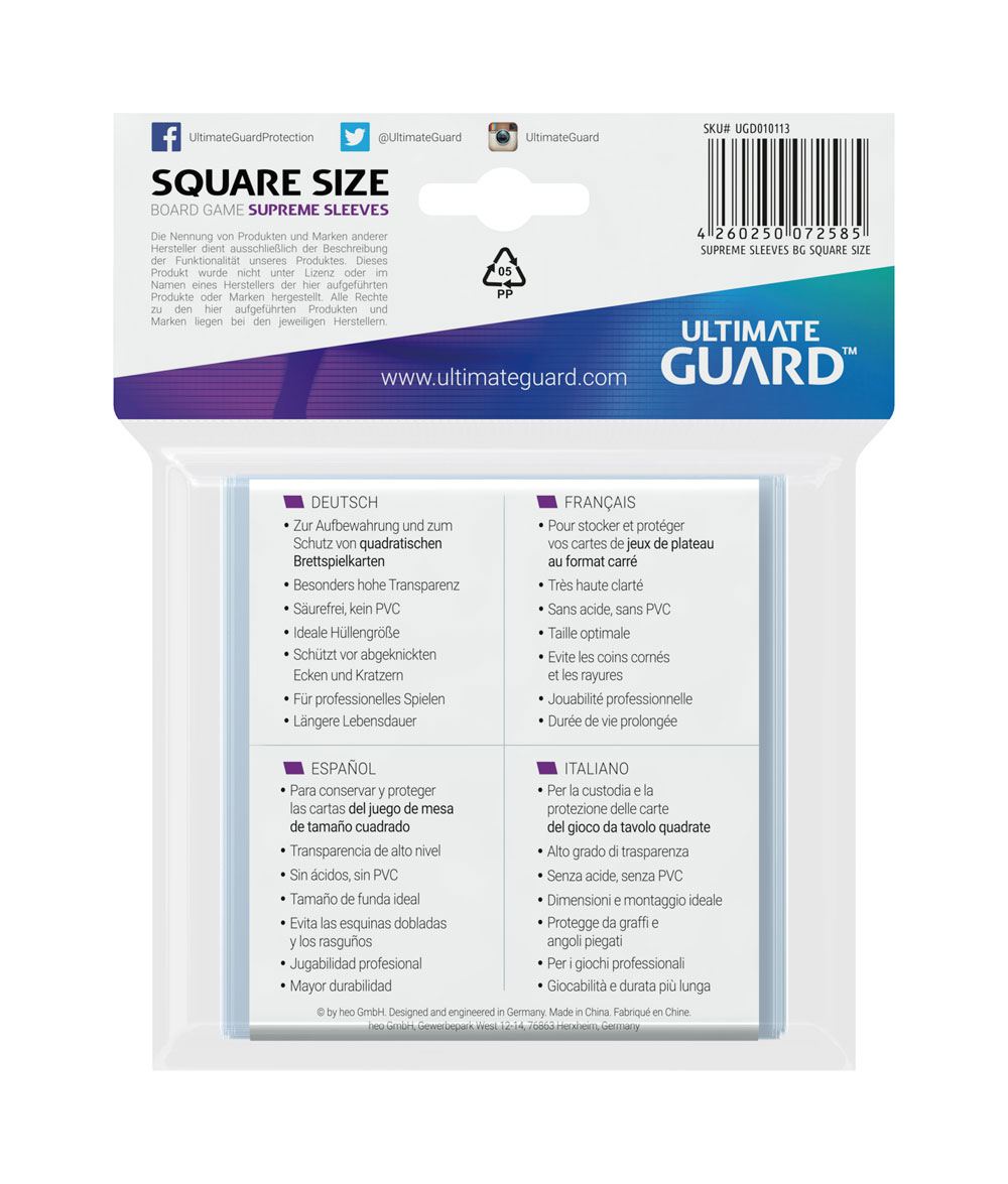 Ultimate Guard Supreme Sleeves for Board Game Cards Square (50) 4260250072585
