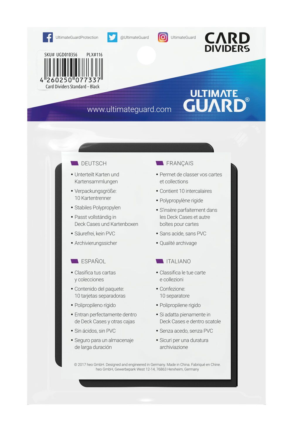Ultimate Guard Card Dividers Standard Size (10) - Black 4260250077337