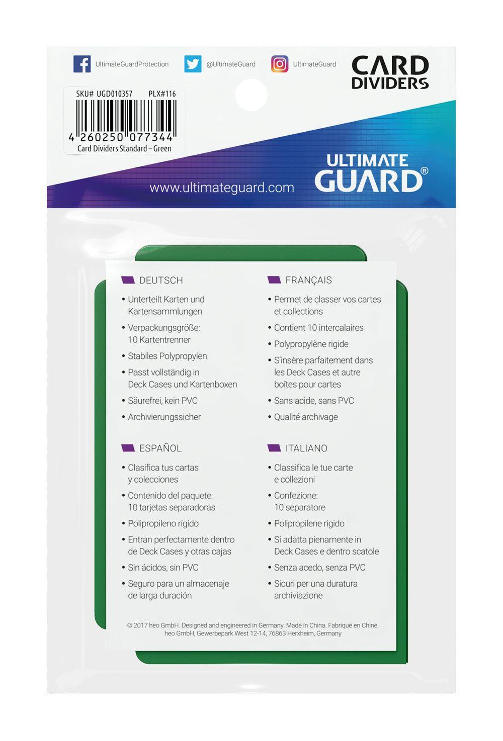 Ultimate Guard Card Dividers Standard Size Green (10) 4260250077344